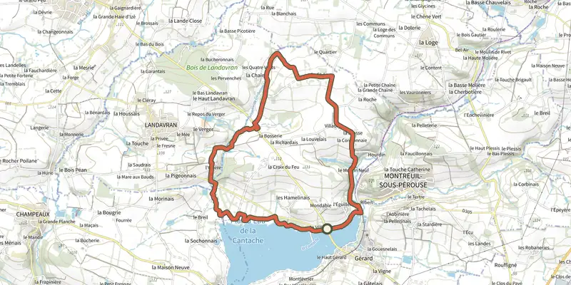 Map of the Les Chênes track on the IGN map, with the start and numbered waypoints