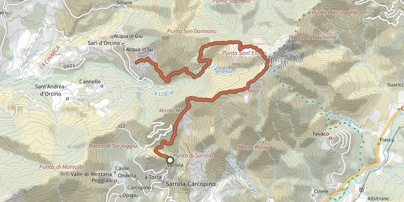 Map of the Strada Antica Da u Cèlavu à a Cinarca track on the IGN map, with the start and numbered waypoints