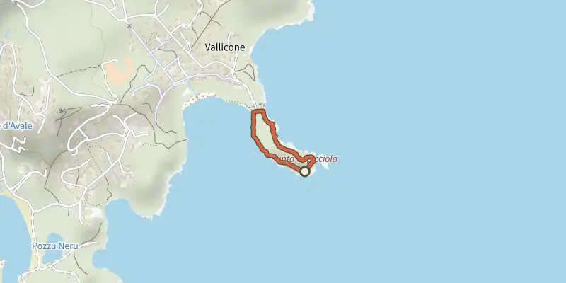 Carte du tracé de Balade Littorale de la Punta Capicciola sur le Plan IGN, départ et points de passage numérotés