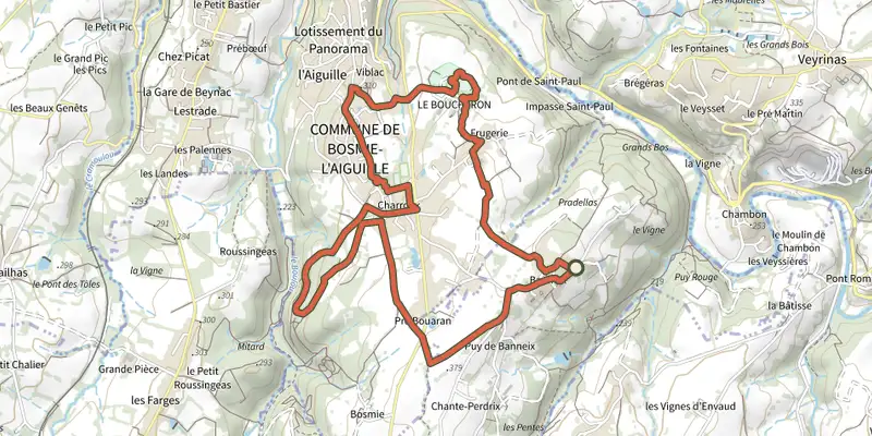 Carte du tracé de Sentier de Plein-Ciel sur le Plan IGN, départ et points de passage numérotés