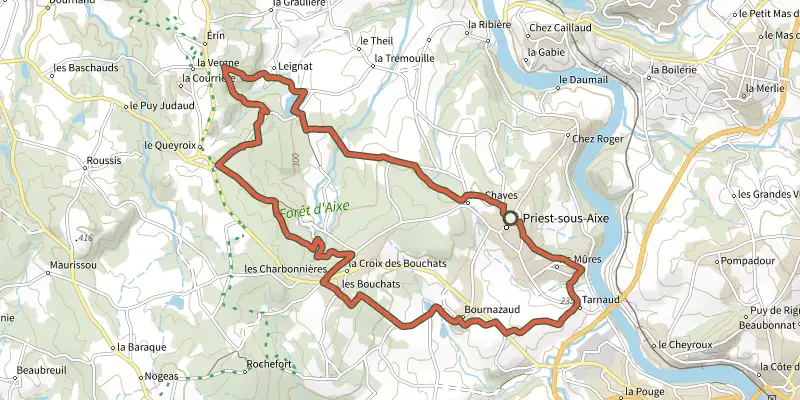 Map of the Les Loges track on the IGN map, with the start and numbered waypoints