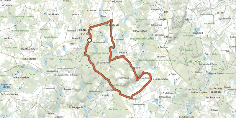 Carte du tracé de Circuit Le Paradis sur le Plan IGN, départ et points de passage numérotés