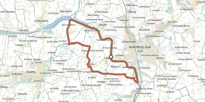 Carte du tracé de Les Cours Gallais sur le Plan IGN, départ et points de passage numérotés