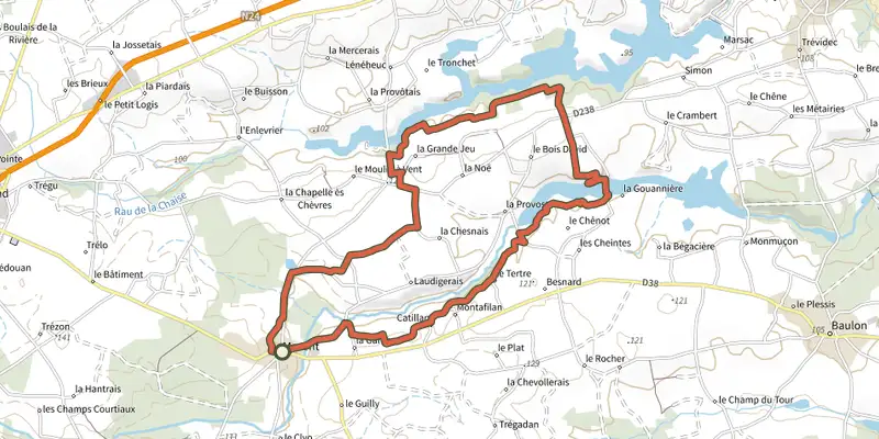 Map of the Maxent : les 3 lacs track on the IGN map, with the start and numbered waypoints