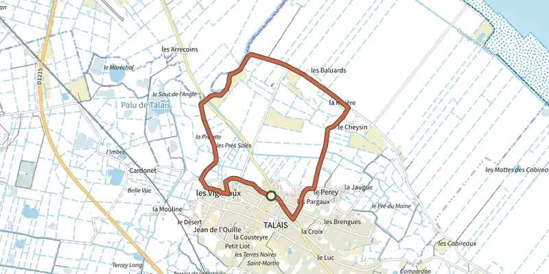 Carte du tracé de La boucle de Talais par le port sur le Plan IGN, départ et points de passage numérotés