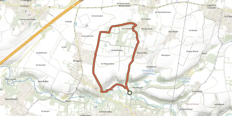 Map of the Les Madeleines track on the IGN map, with the start and numbered waypoints