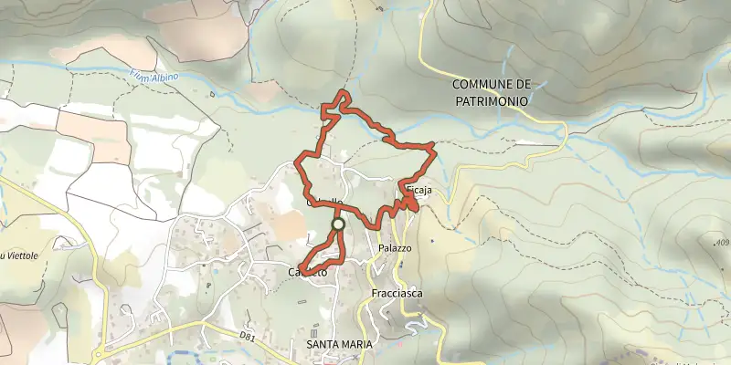Map of the Sentier du Patrimoine de Patrimonio track on the IGN map, with the start and numbered waypoints