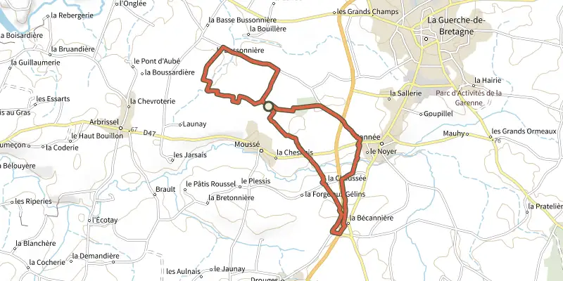 Carte du tracé de Sur les pas des Romains sur le Plan IGN, départ et points de passage numérotés