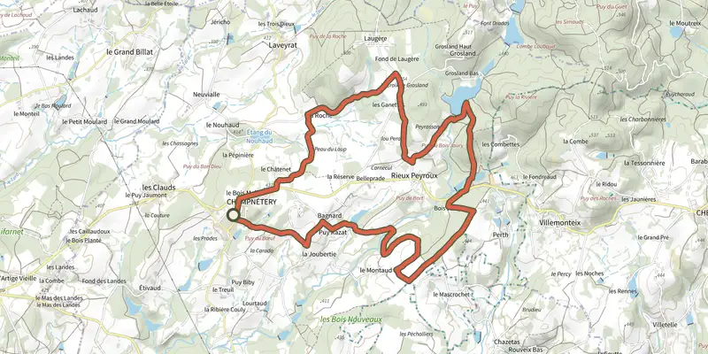 Map of the Circuit de la présipauté de Grosland track on the IGN map, with the start and numbered waypoints
