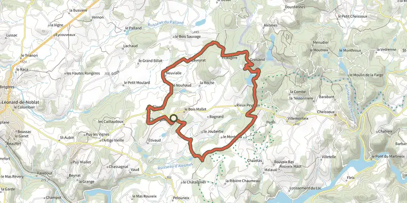 Map of the Circuit des Cimes track on the IGN map, with the start and numbered waypoints