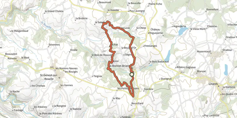 Map of the Circuit du Tram track on the IGN map, with the start and numbered waypoints