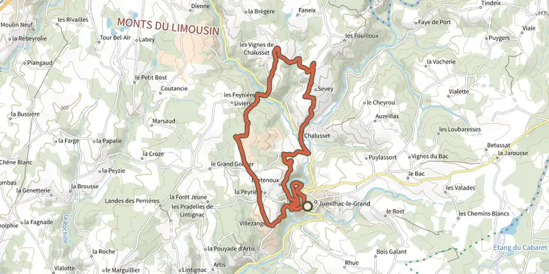 Carte du tracé de Boucle des Moulins sur le Plan IGN, départ et points de passage numérotés