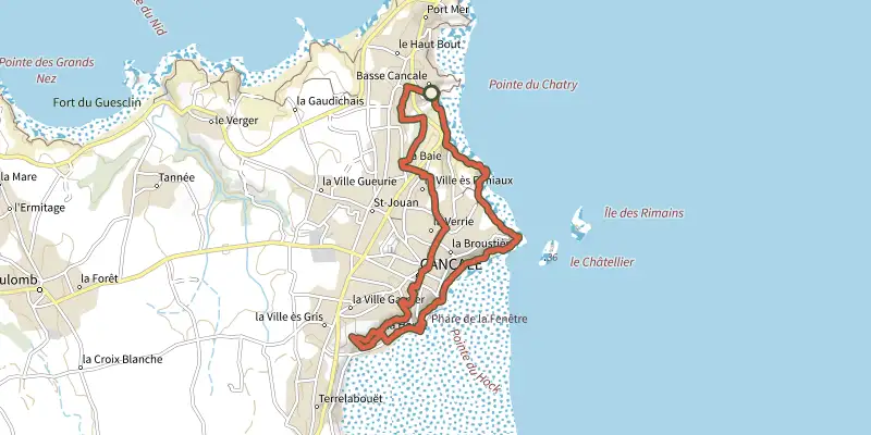 Map of the Cancale - circuit de Port-Briac track on the IGN map, with the start and numbered waypoints