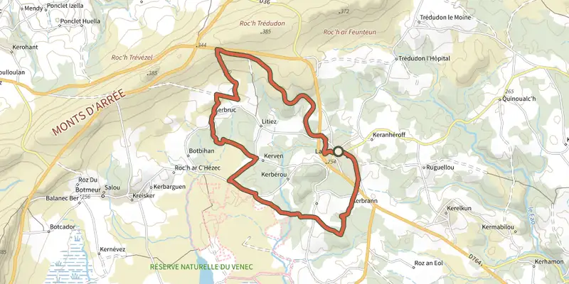 Map of the Circuit de Roc'h an Teuz track on the IGN map, with the start and numbered waypoints