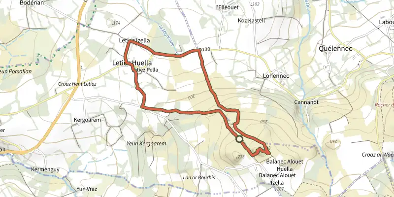 Map of the Circuit de Roch an Daol track on the IGN map, with the start and numbered waypoints