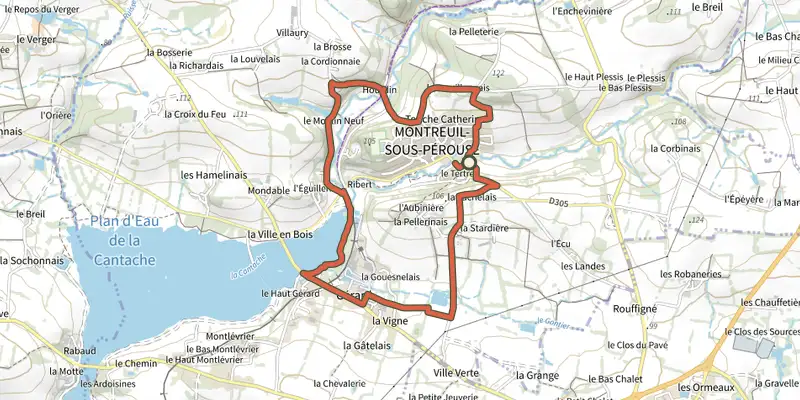 Map of the Coeur du vallon track on the IGN map, with the start and numbered waypoints