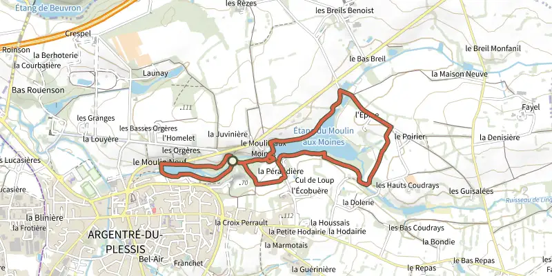 Carte du tracé de Circuit des Hérons sur le Plan IGN, départ et points de passage numérotés