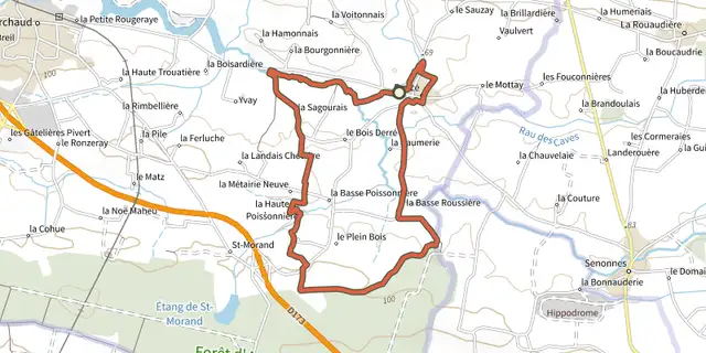 The Entre Araize et Semnon track on the IGN map