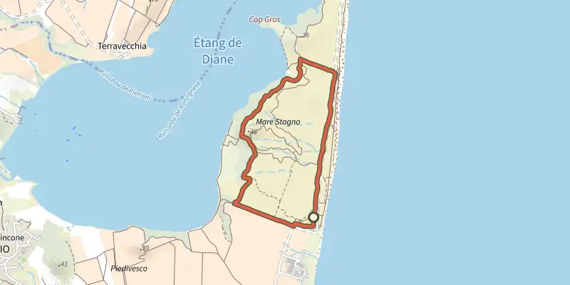 Map of the Parcours niveau 1 Mare è Stagnu track on the IGN map, with the start and numbered waypoints