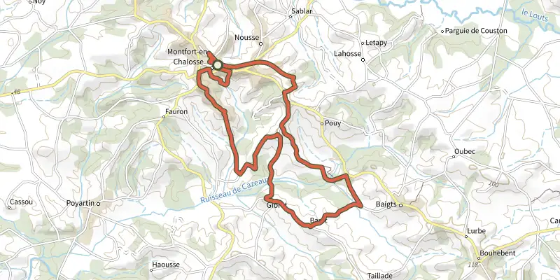 Map of the Circuit de Gibret track on the IGN map, with the start and numbered waypoints