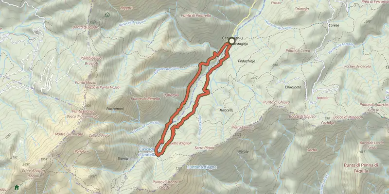Map of the Petite boucle de la cascade d'Undella track on the IGN map, with the start and numbered waypoints