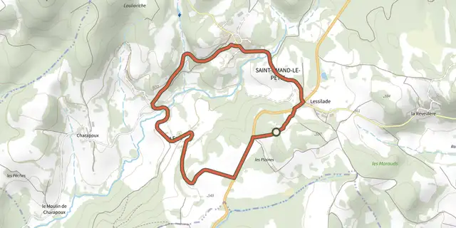 Tracé de Découverte du Patrimoine de Saint-Amand-le-Petit sur le Plan IGN