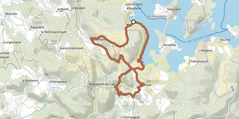 Map of the Autour du bois de Crozat track on the IGN map, with the start and numbered waypoints