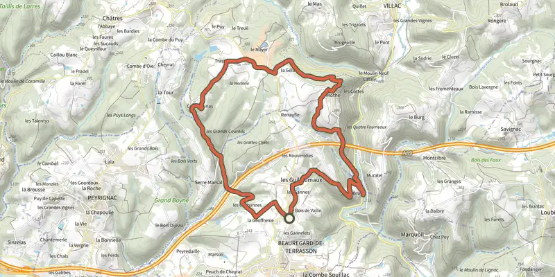 Carte du tracé de Boucle du Viaduc sur le Plan IGN, départ et points de passage numérotés
