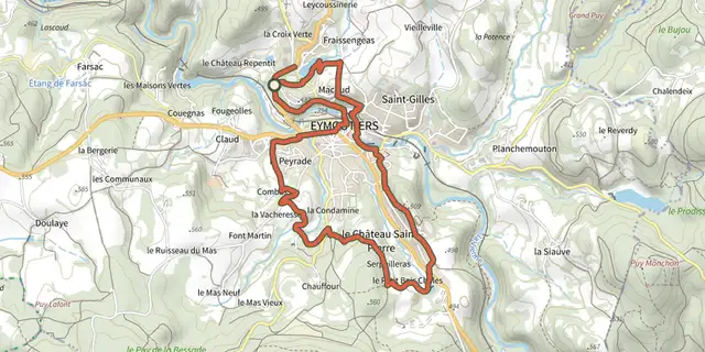 The Le tour d'Eymoutiers track on the IGN map