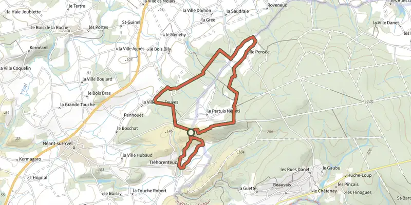 Carte du tracé de La Porte du Ciel sur le Plan IGN, départ et points de passage numérotés
