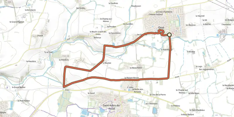 Carte du tracé de Le Chemin des Saulniers sur le Plan IGN, départ et points de passage numérotés