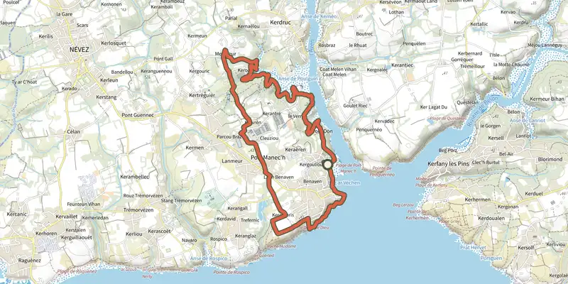 Map of the Randonnée de Port-Manec'h track on the IGN map, with the start and numbered waypoints