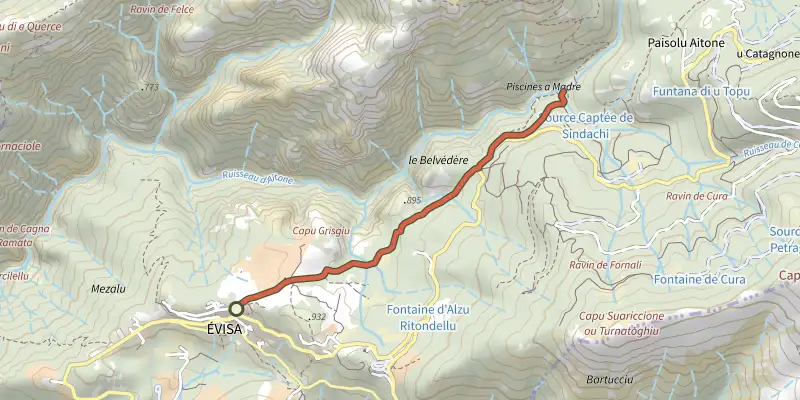 Carte du tracé de Chemin des Châtaigners sur le Plan IGN, départ et points de passage numérotés