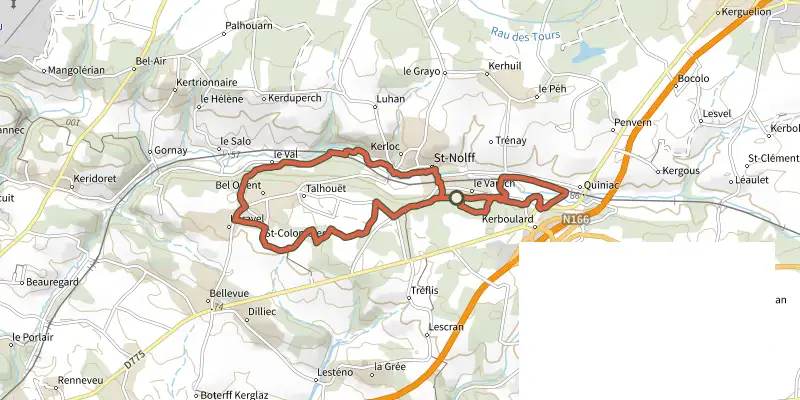 Map of the La Vallée du Condat track on the IGN map, with the start and numbered waypoints