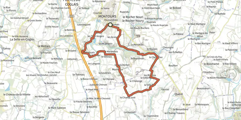 Map of the Le Haut des Échelles track on the IGN map, with the start and numbered waypoints