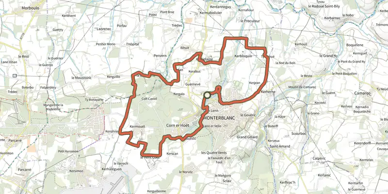 Carte du tracé de Circuit du Govéro sur le Plan IGN, départ et points de passage numérotés