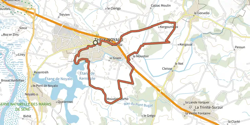 Map of the Circuit de Moustoir-Lorho track on the IGN map, with the start and numbered waypoints