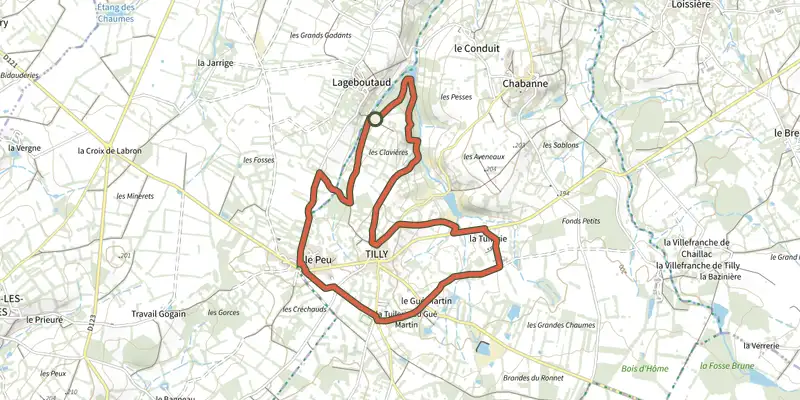 Map of the Terre crue, terre cuite track on the IGN map, with the start and numbered waypoints
