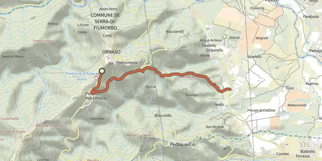 Tracé de Sentier Aquacitosa - Pinellu - Ornasu sur le Plan IGN