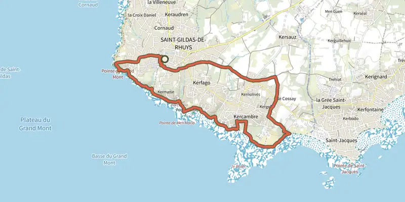 Map of the Circuit du Grand Mont track on the IGN map, with the start and numbered waypoints