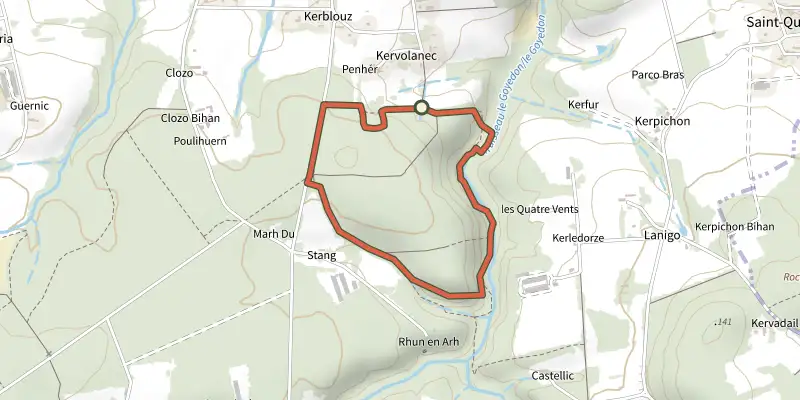 Carte du tracé de Circuit du Goyerdon sur le Plan IGN, départ et points de passage numérotés