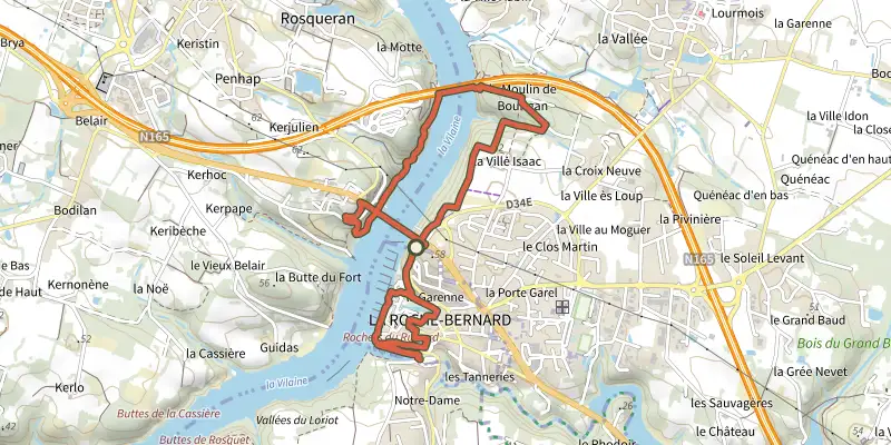 Map of the circuit des ponts track on the IGN map, with the start and numbered waypoints