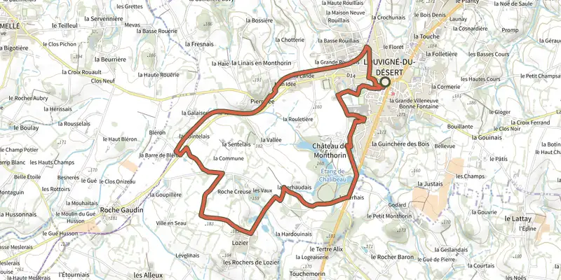 Map of the Louvigné-du-Désert -Monthorin track on the IGN map, with the start and numbered waypoints