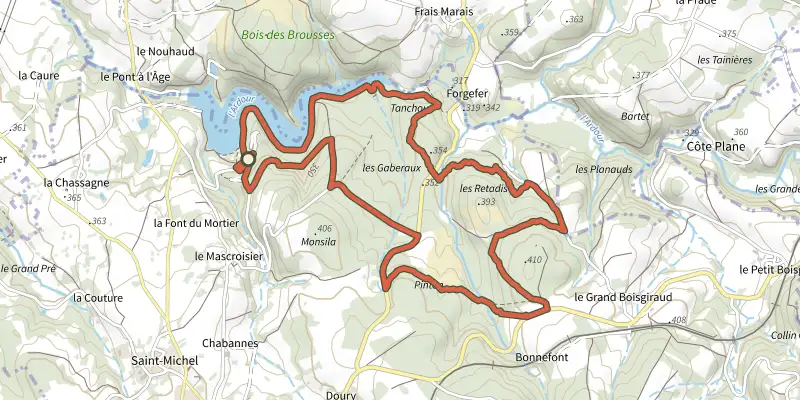 Map of the Circuit des Aurieres - Boucle Nord track on the IGN map, with the start and numbered waypoints