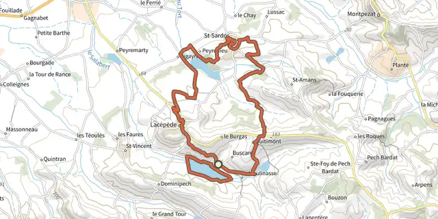 Tracé de Saint-Sardos / Lacépède sur le Plan IGN