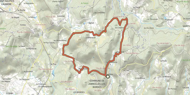 Map of the Sentier de la Déesse Epona track on the IGN map, with the start and numbered waypoints