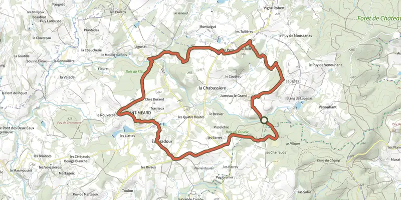 Map of the Circuit du Duveix track on the IGN map, with the start and numbered waypoints
