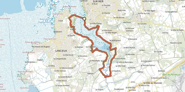 Tracé de St-Briac l'estuaire du Frémur sur le Plan IGN