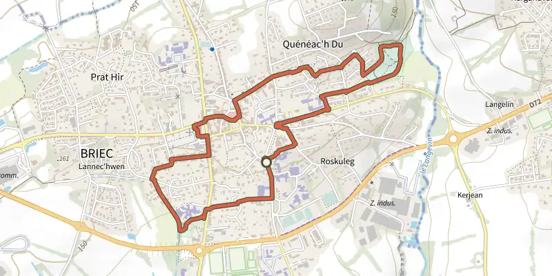Carte du tracé de Marmouzig sur le Plan IGN, départ et points de passage numérotés