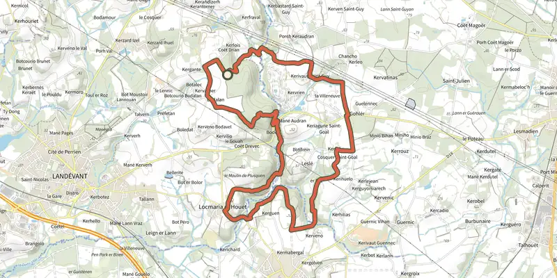 Carte du tracé de Les Bons Voisins sur le Plan IGN, départ et points de passage numérotés